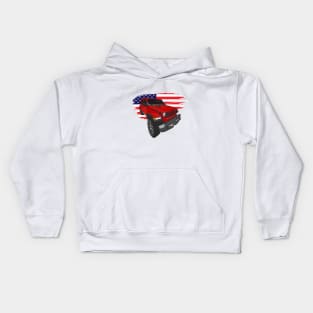 Jeep Wrangler with American Flag - Red Kids Hoodie